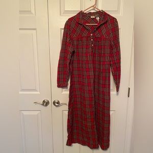 LL Bean Red Green Plaid Flannel Long Nightgown Womens Medium